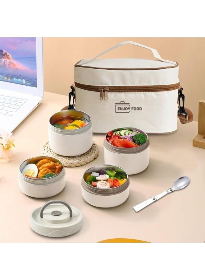 4-Layer Stainless Steel Thermal Container with Insulated Bag (Beige - 2 x 420ml + 2 x 550ml) | Sunscreen Food Temperature Protection | Thermal Lunchbox for Primary School and Outdoor Trips - Image 4